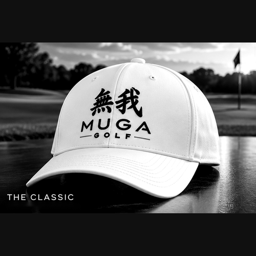 MUGA Golf Classic white hat with black embroidery